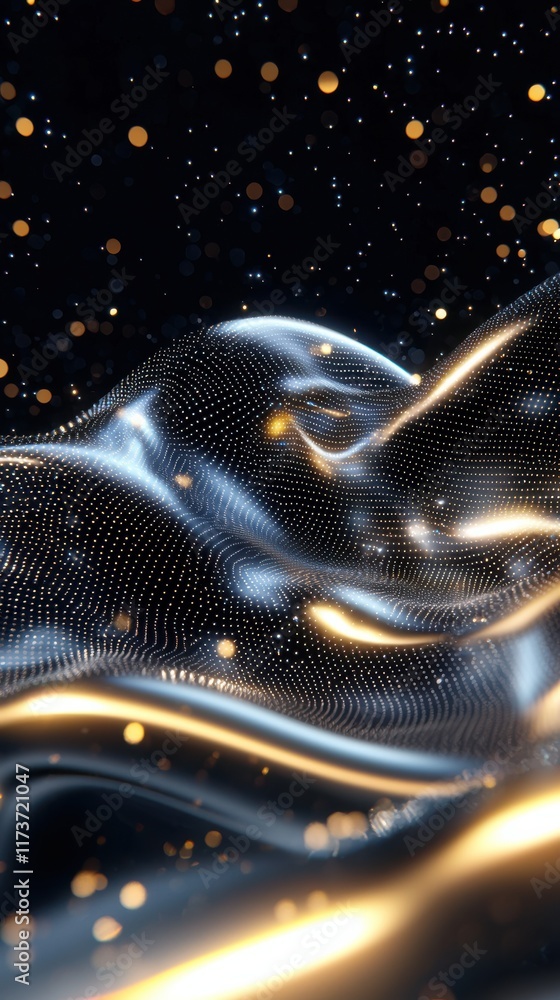 Poster dynamic technicolor particle waves abstract digital background graphic art modern environment artist