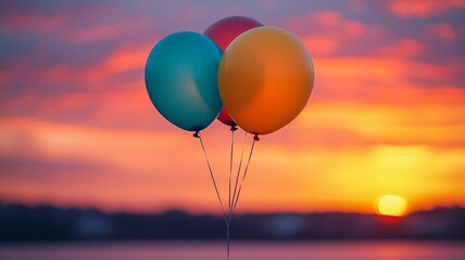 Fototapeta premium Colorful Balloons Against a Sunset Sky