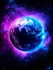 Obraz premium Earthrise: A Celestial View - A satellite captures Earth's beauty from space, showcasing vibrant cosmic colors, swirling nebulae, global perspective, technological marvel, and serene exploration.