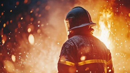 Fototapeta premium Intense Action of Firefighter in Urban Scene