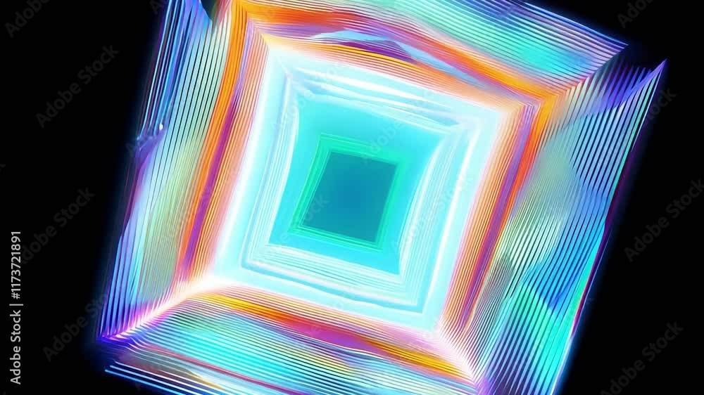 Poster colorful cube with a blue center. the cube is surrounded by a rainbow of colors. the cube is in a bl