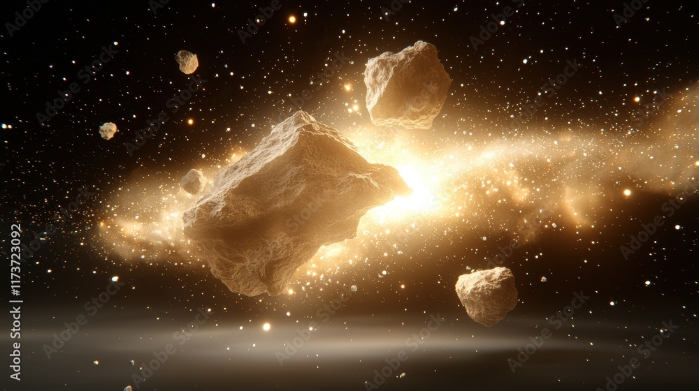 Poster asteroid collision event in cosmic space digital abstract background stunning visuals celestial envi