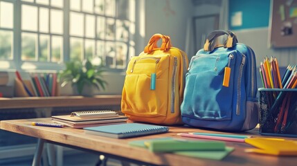 Organizing school supplies classroom photography bright and cheerful close-up education