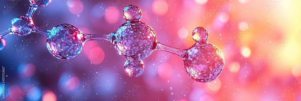 Aufkleber abstract 3d rendering of a molecule with pink and blue spheres connected by bonds, set against a bok