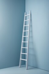 Minimal White Ladder Concept for Business and Success Goals on Pastel Blue Wall Background