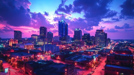 Obraz premium Vibrant city skyline at sunset. (1)