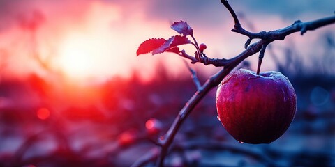  forbidden fruit concept with red apple in garden of eden