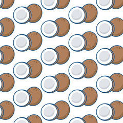 Cute coconut on white background. Summer seamless pattern. Flat simple style.Vector illustration.