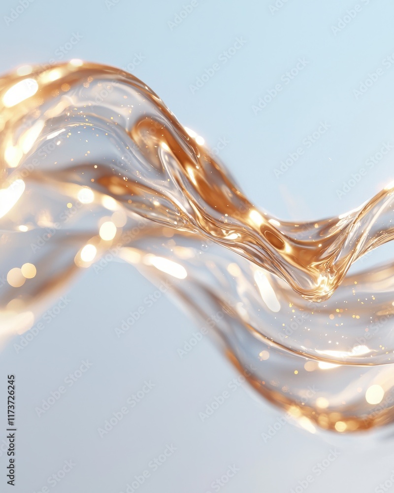 Poster fluid motion of golden plasma waves abstract digital art high-tech visuals serene environment dynami