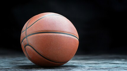 Closeup of Brown Leather Basketball on Dark Background