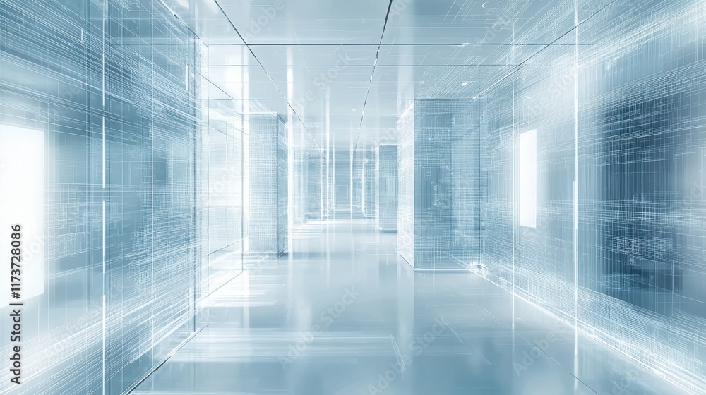Poster futuristic digital abstract event sci-fi wireframe grids high-tech corridor virtual environment pers