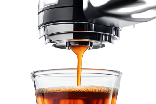 Elegant glass coffee maker brewing aromatic coffee with a wooden lid on a white background for a seamless kitchen experience
