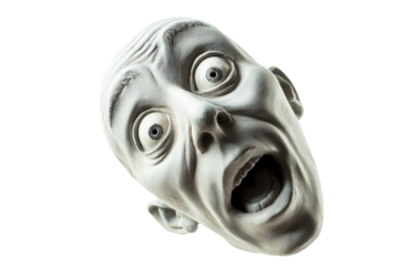 Surprised man with wide eyes looking back over his shoulder against a white background