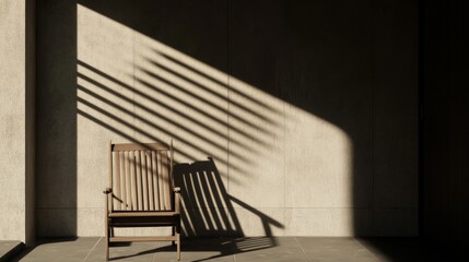 Wooden chair in sunlit minimalist room.