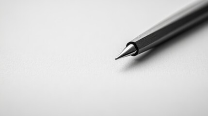 Fototapeta premium Close-up of a metallic pen's nib on white paper.