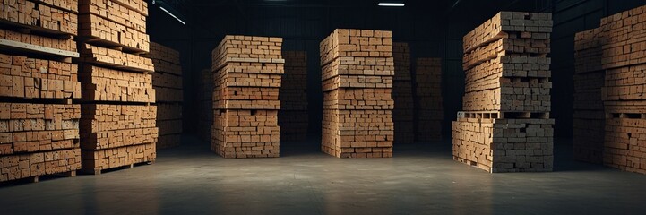 Industrial Lumber Warehouse with Stacked Wooden Plank V1