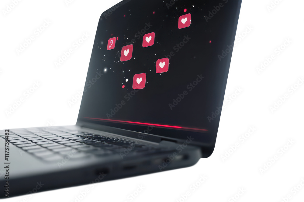 Leinwandbilder digital interaction through social media icons displayed on a laptop with a colorful background show