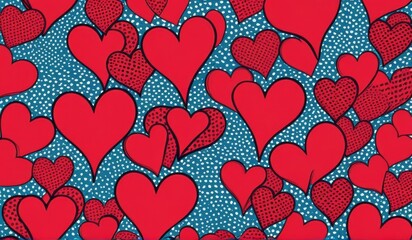 A vibrant pattern of hearts intertwined leaves, creating a dynamic and romantic design.