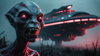 Terrifying Alien Creature in Horror Movie Atmosphere