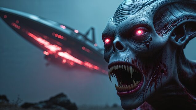 Terrifying Alien Creature in Horror Movie Atmosphere