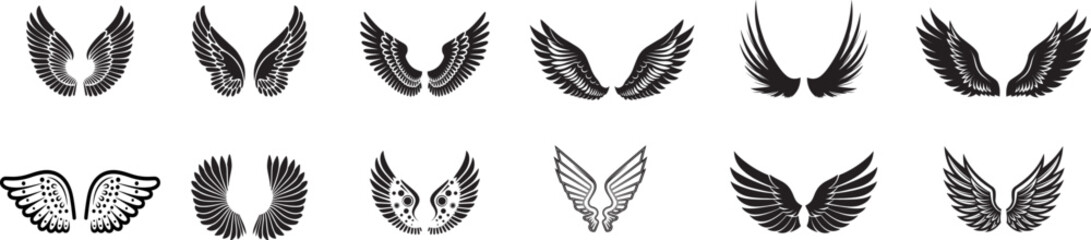 Set of Wings silhouette Vector illustration.