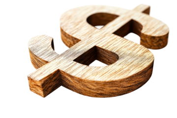 Wooden dollar sign isolated on a white background, symbolizing finance and investment strategies