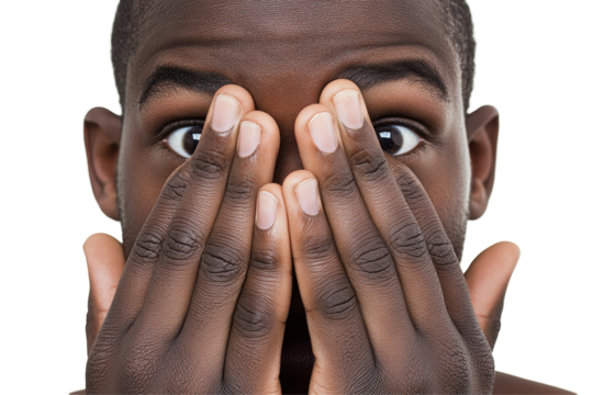 Two hands pressing against each other creating a barrier on a transparent background in a soft light setting, symbolizing privacy and separation in personal space