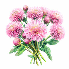 Obraz premium Bouquet of vibrant pink flowers with lush green leaves arranged in a beautiful display. Generative AI