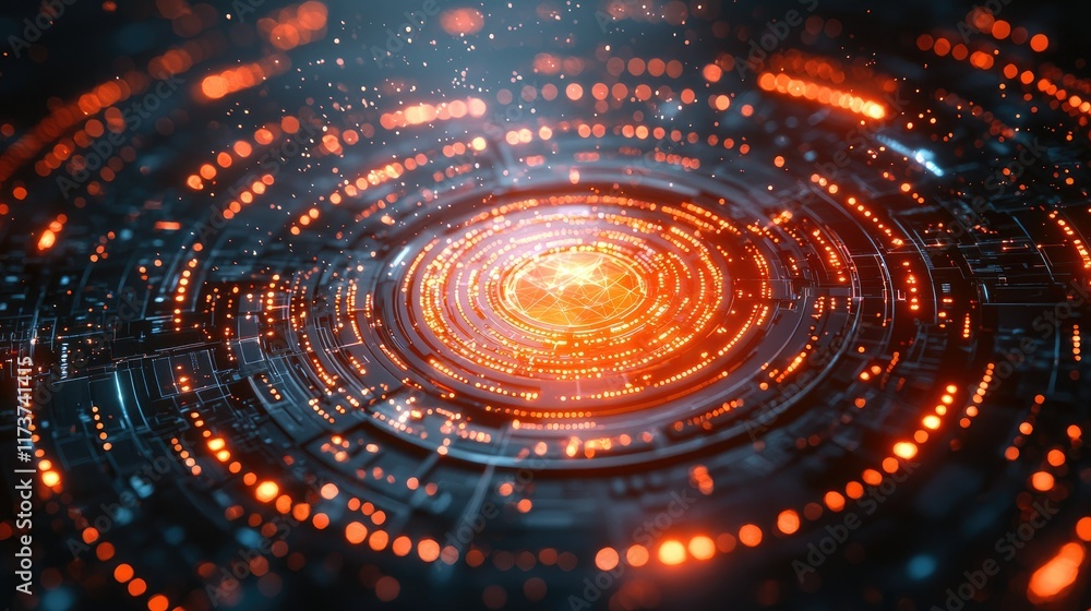 Aufkleber abstract glowing circular tech interface.