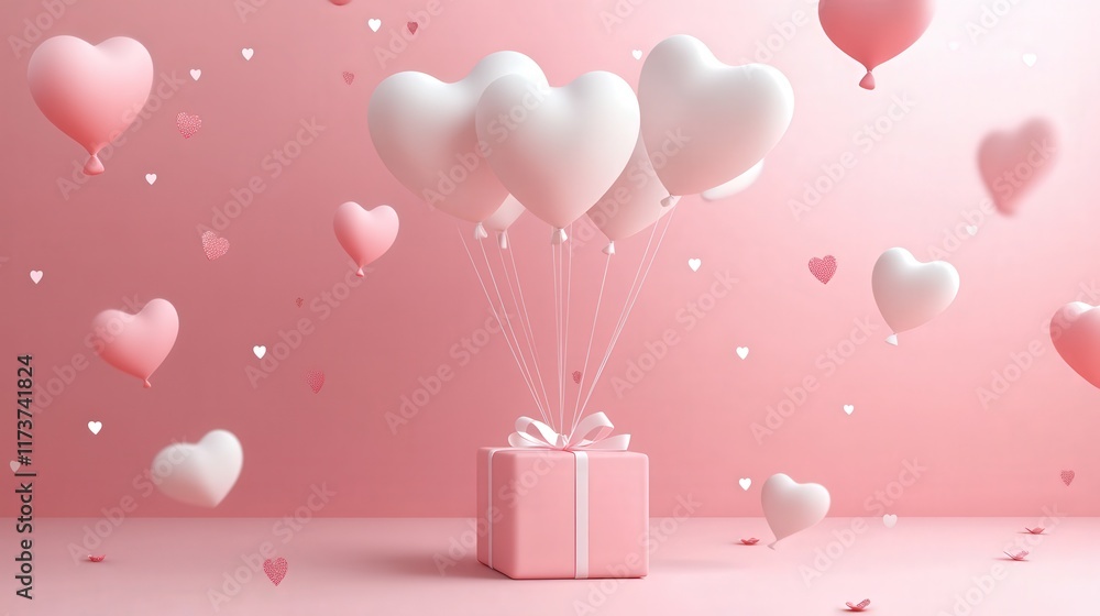 Fototapete dreamy valentine's day scene with floating objects and festive mood