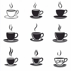 Obraz premium set of cups coffee black and white sketch of many mugs