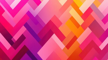 Vibrant abstract pattern composed of overlapping, geometric shapes in shades of pink, purple, orange, and yellow, creating a dynamic and visually engaging composition