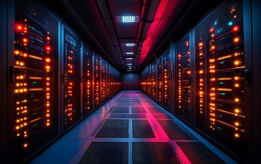 Fototapeta premium Illuminated server room corridor. (2)