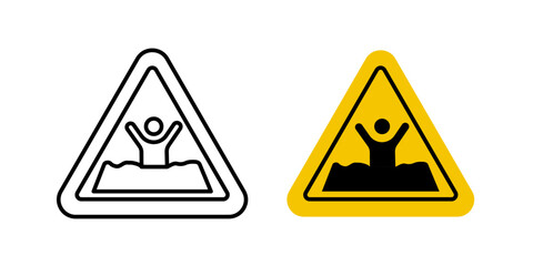 Mud warning signs vectors set in black and red colors on white background.