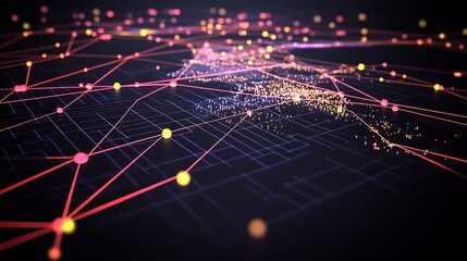 Abstract Network Connections Illuminated Nodes