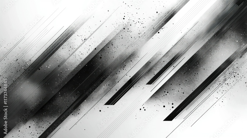 Poster abstract grayscale background with diagonal lines and textured elements.