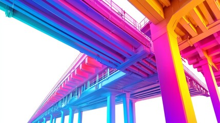 Obraz premium Vibrant Overpass with Colorful Details and White Background