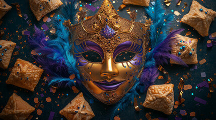 Abstract and festive Purim design combining cultural elements and bright colors for joyful visuals.
