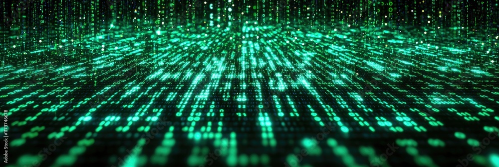 Aufkleber abstract green digital data stream, glowing lines converging to the viewer.