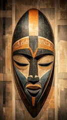 Serene African tribal mask with geometric patterns.