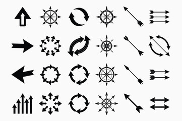 Arrows Icon Set Silhouette Vector Bundle for Design Projects and Decorative Elements