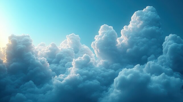 Stunning cloudscape aerial view beautiful fluffy clouds blue sky.