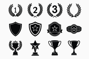 Winning Icon Set Silhouette Vector - Collection of Victory Symbols for Graphic Design