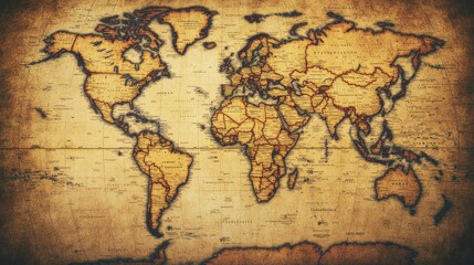 Antique world map with aged paper texture.