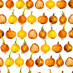 Seamless watercolor pattern of onions. perfect for culinary packaging and label design