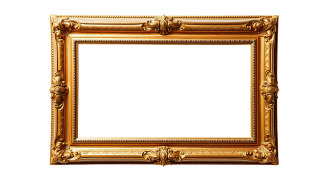 Photo of fancy gold frame isolated on transparent background