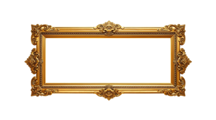 Photo of fancy gold frame isolated on transparent background