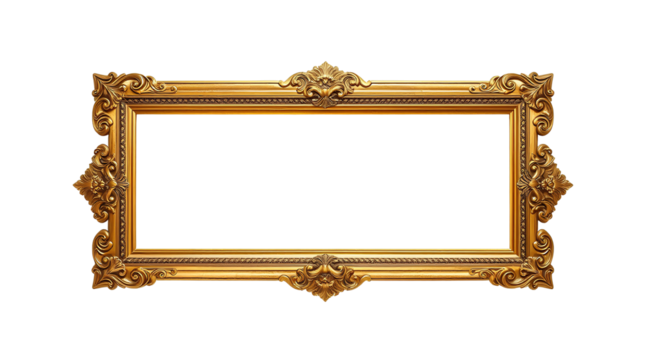 Photo of fancy gold frame isolated on transparent background