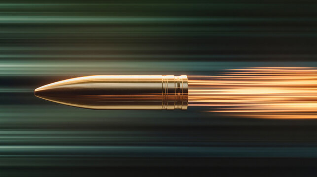 A glowing bullet in motion from a specific firearm, a large caliber bullet fired while leaving its effects behind.