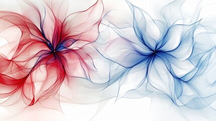 Obraz premium Abstract Red and Blue Floral AI Art: Delicate Swirls and Flowing Petals